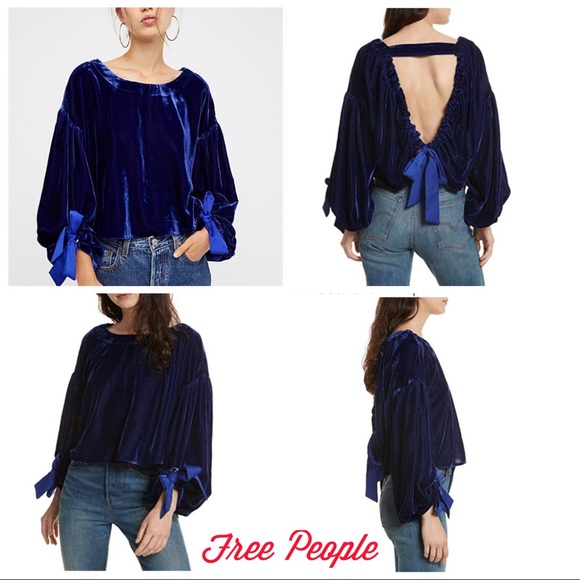 Free People Purple Bow Embellished Velvet Top - Picture 2 of 9